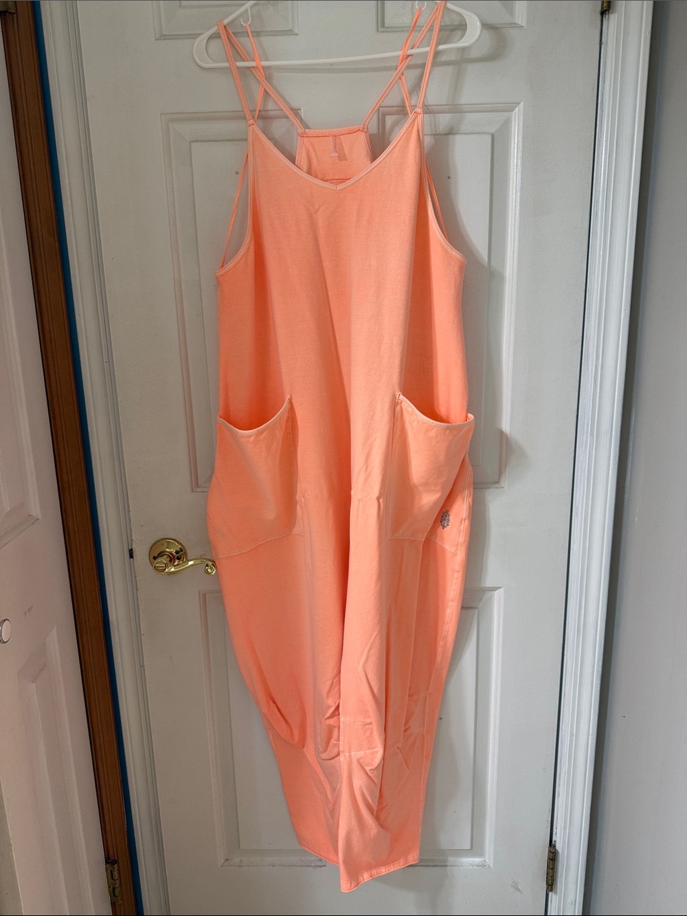 Women's free people soft neon orange Strappy Jumpsuit with Pockets